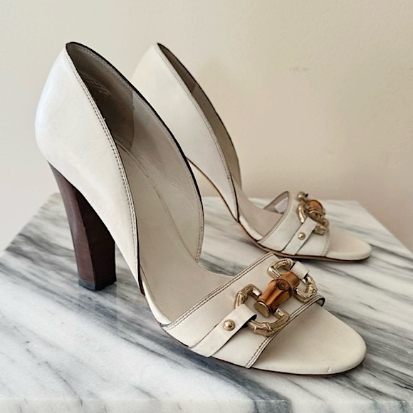 Gucci Leather Horsebit Accent Open Toe Heels - Picture 2 of 10